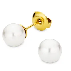 7 mm vedenkestävät helmi nappikorvakorut  kullattu teräs - OCEANA