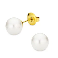 8 mm vedenkestävät helmi nappikorvakorut  kullattu teräs - OCEANA