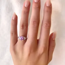 pyöreä vaaleanpunainen zirkoni sormus hopeaa