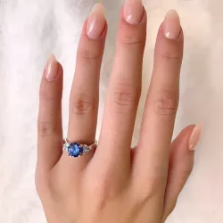 Suuri pyöreä sininen zirkoni sormus hopeaa