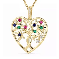 sydän elämänpuu zirkoni kaulaketju kullattua hopeaa riipus kullattua hopeaa