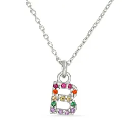 b-kirjain monivärinen zirkoni kaulaketju hopeaa - My Letter