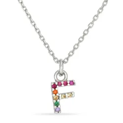f-kirjain monivärinen zirkoni kaulaketju hopeaa - My Letter