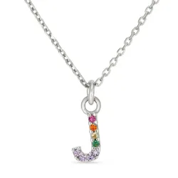 j-kirjain monivärinen zirkoni kaulaketju hopeaa - My Letter