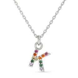 k-kirjain monivärinen zirkoni kaulaketju hopeaa - My Letter