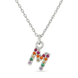 m-kirjain monivärinen zirkoni kaulaketju hopeaa - My Letter