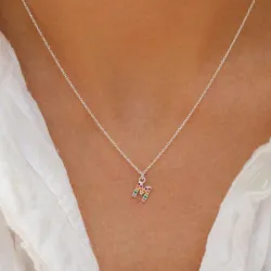 m-kirjain monivärinen zirkoni kaulaketju hopeaa - My Letter