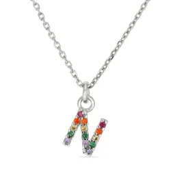 n-kirjain monivärinen zirkoni kaulaketju hopeaa - My Letter