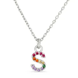 s-kirjain monivärinen zirkoni kaulaketju hopeaa - My Letter