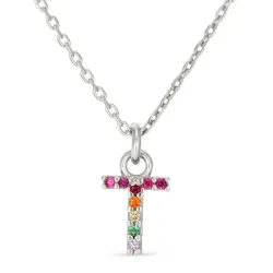 t-kirjain monivärinen zirkoni kaulaketju hopeaa - My Letter