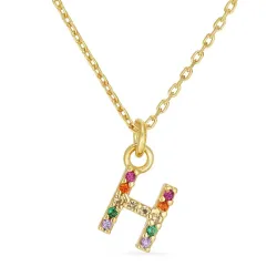 h-kirjain monivärinen zirkoni kaulaketju kullattua hopeaa - My Letter