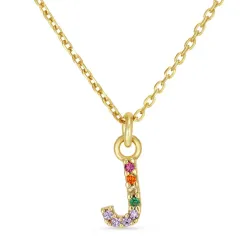 j-kirjain monivärinen zirkoni kaulaketju kullattua hopeaa - My Letter