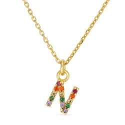 n-kirjain monivärinen zirkoni kaulaketju kullattua hopeaa - My Letter