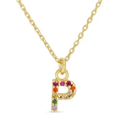 p-kirjain monivärinen zirkoni kaulaketju kullattua hopeaa - My Letter