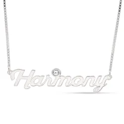 Nimikaulaketjut riipus hopea pinta 1 valkoista kristallia