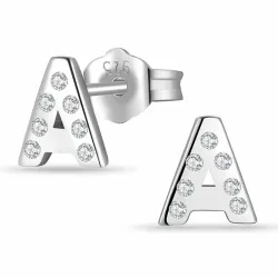 a-kirjain zirkoni nappikorvakorut  hopeaa - My Letter