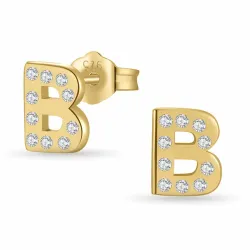 b-kirjain zirkoni nappikorvakorut  kullattu teräs - My Letter