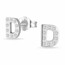 d-kirjain zirkoni nappikorvakorut  hopea - My Letter
