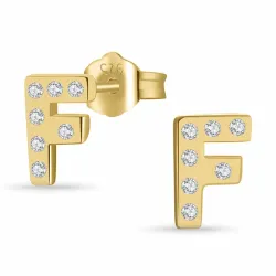 f-kirjain zirkoni nappikorvakorut  kullattua hopeaa - My Letter