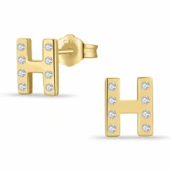 h-kirjain zirkoni nappikorvakorut  kullattu hopea - My Letter