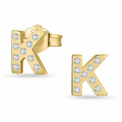 k-kirjain zirkoni nappikorvakorut  kullattu hopea - My Letter