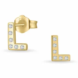 l-kirjain zirkoni nappikorvakorut  kullattu hopea - My Letter