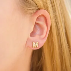 m-kirjain nappikorvakorut  kullattu hopea - My Letter