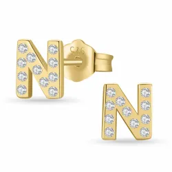 n-kirjain zirkoni nappikorvakorut  kullattu hopea - My Letter