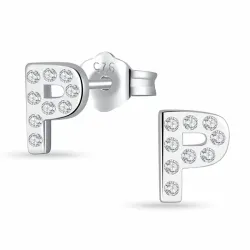 p-kirjain zirkoni nappikorvakorut  hopea - My Letter