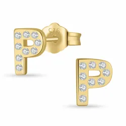 p-kirjain zirkoni nappikorvakorut  kullattu hopea - My Letter