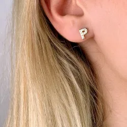 p-kirjain zirkoni nappikorvakorut  kullattu hopea - My Letter