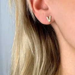 v-kirjain zirkoni nappikorvakorut  kullattu hopea - My Letter