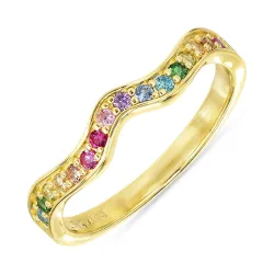 monivärinen zirkoni sormus kullattua hopeaa