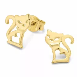 Kiiltävä kissat nappikorvakorut  kullattu hopea