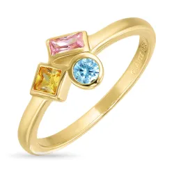 monivärinen zirkoni sormus kullattua hopeaa