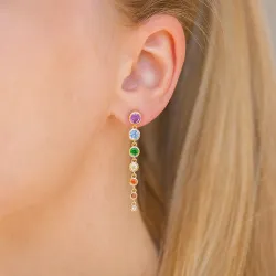 pitkät monivärinen zirkoni korvarenkaat  kullattu hopea - Bubbly Twist