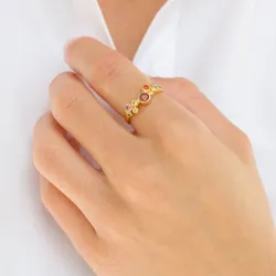 monivärinen zirkoni sormus kullattua hopeaa - Bubbly Twist