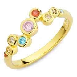 monivärinen zirkoni sormus kullattua hopeaa - Bubbly Twist