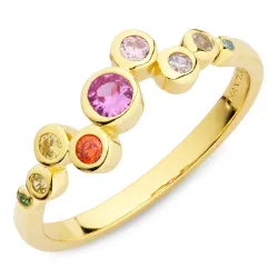 monivärinen zirkoni sormus kullattua hopeaa - Bubbly Twist