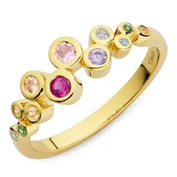 monivärinen zirkoni sormus kullattua hopeaa - Bubbly Twist