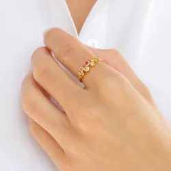 monivärinen zirkoni sormus kullattua hopeaa - Bubbly Twist