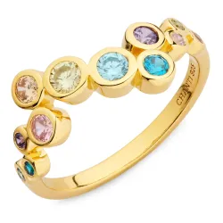 monivärinen zirkoni sormus kullattua hopeaa - Bubbly Twist