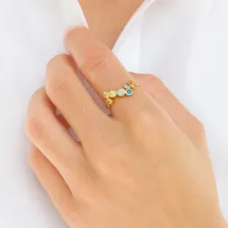 monivärinen zirkoni sormus kullattua hopeaa - Bubbly Twist