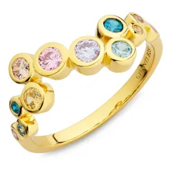 monivärinen zirkoni sormus kullattua hopeaa - Bubbly Twist