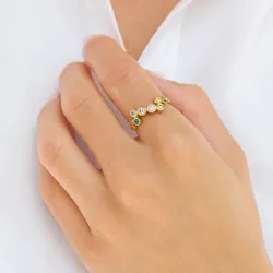 monivärinen zirkoni sormus kullattua hopeaa - Bubbly Twist