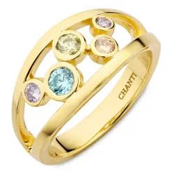 monivärinen zirkoni sormus kullattua hopeaa - Bubbly Twist