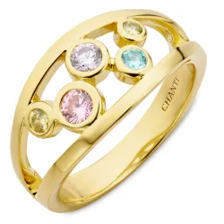 monivärinen zirkoni sormus kullattua hopeaa - Bubbly Twist