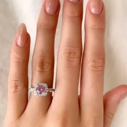 vaaleanpunainen zirkoni sormus hopeaa