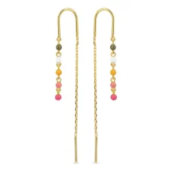 pitkät monivärisiä emalji ketjukorvakorut  kullattua hopeaa
