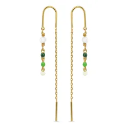 pitkät vihreä emalji ketjukorvakorut  kullattua hopeaa